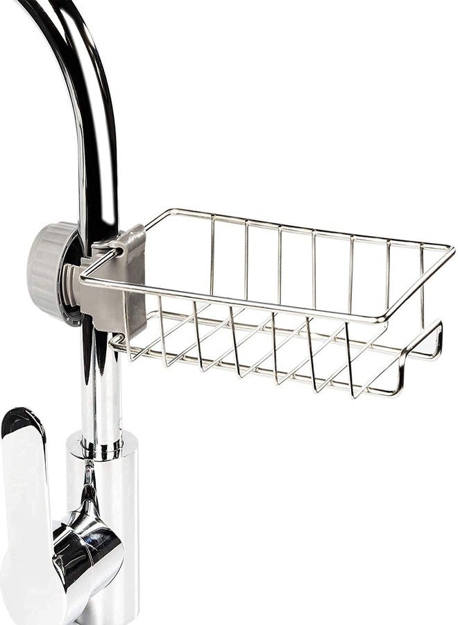 AKHANDDD Stainless Steel Sink Caddy Organizer, Tap Organizer Clip Storage Rack with Towel Holder for Soap | Practical Home Kitchen Drain Rack | Set of 1 - Image 1